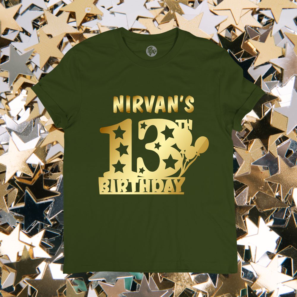 Customized 13th Birthday T-Shirt | Metallic Gold Print - T Bhai