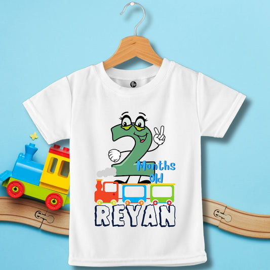 0-9 Months | Personalized Monthly Birthday Toy Train T-Shirt - T Bhai