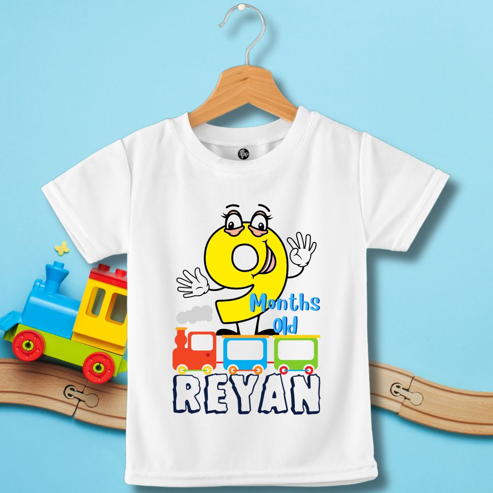 0-9 Months | Personalized Monthly Birthday Toy Train T-Shirt - T Bhai