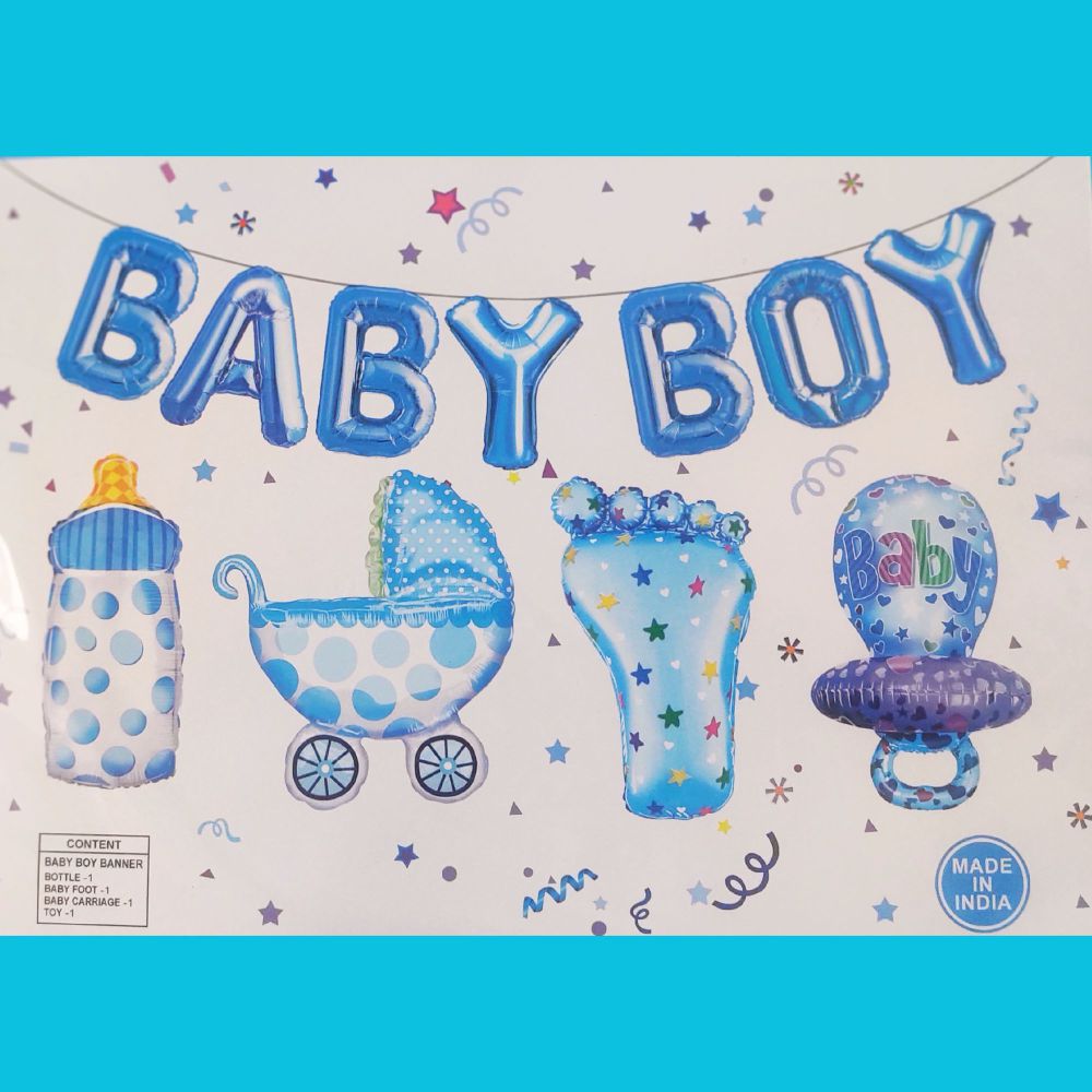 Baby Shower Baby Boy Foil Paper Banner with props (Baby Foot,