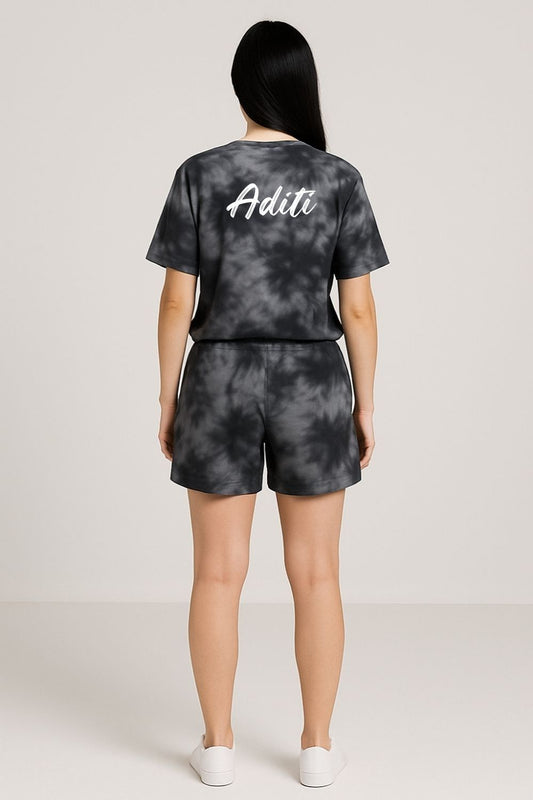 Premium Tie & Dye Oversize T-Shirts & Shorts Combo - Black & White