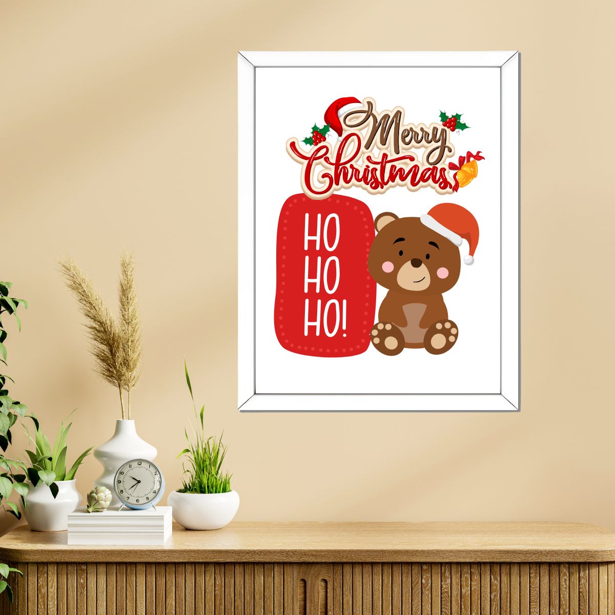 Christmas Home Décor Framed Posters | Cute Teddy with Santa Cap - T Bhai