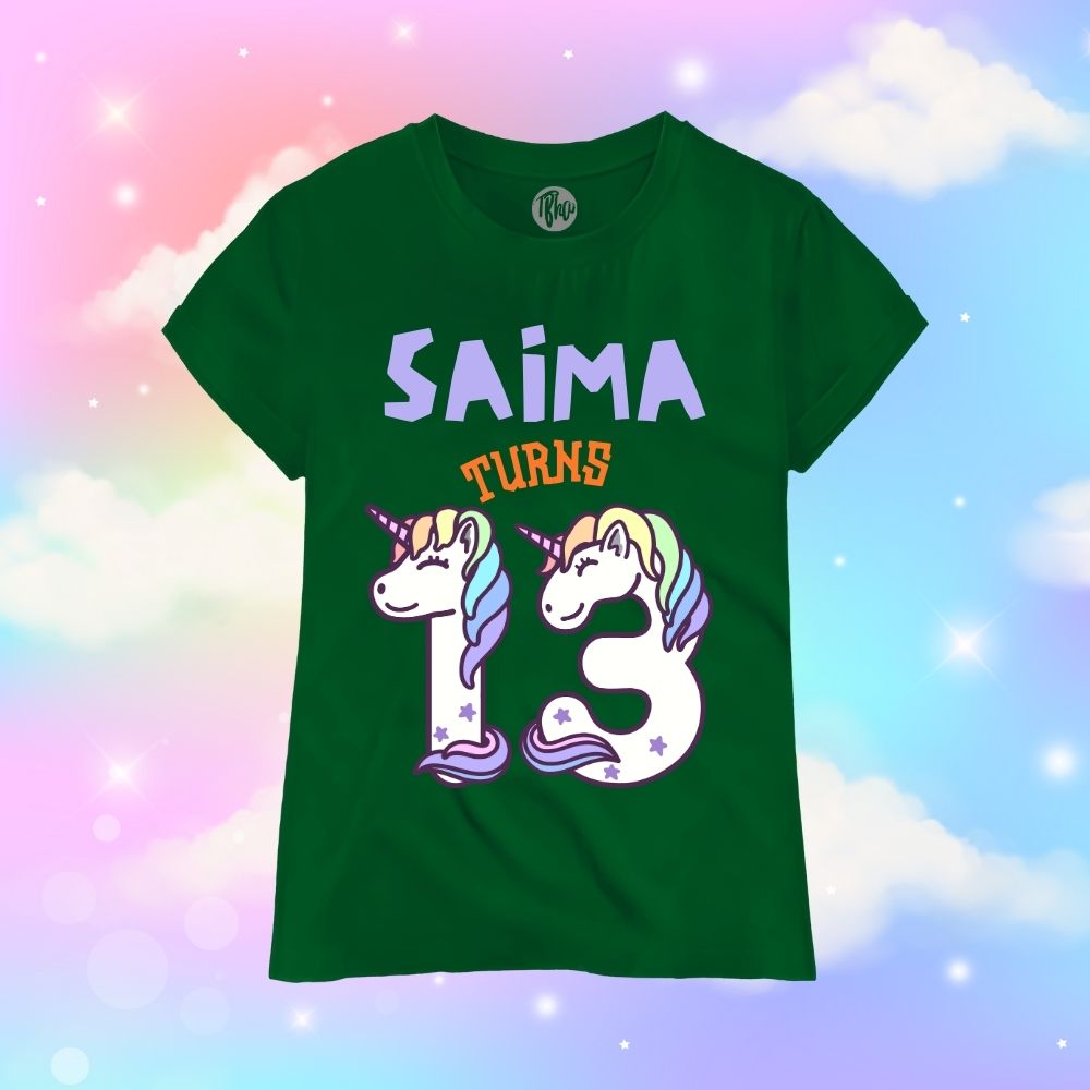Customized 13th Birthday Unicorn Theme T-Shirt - T Bhai
