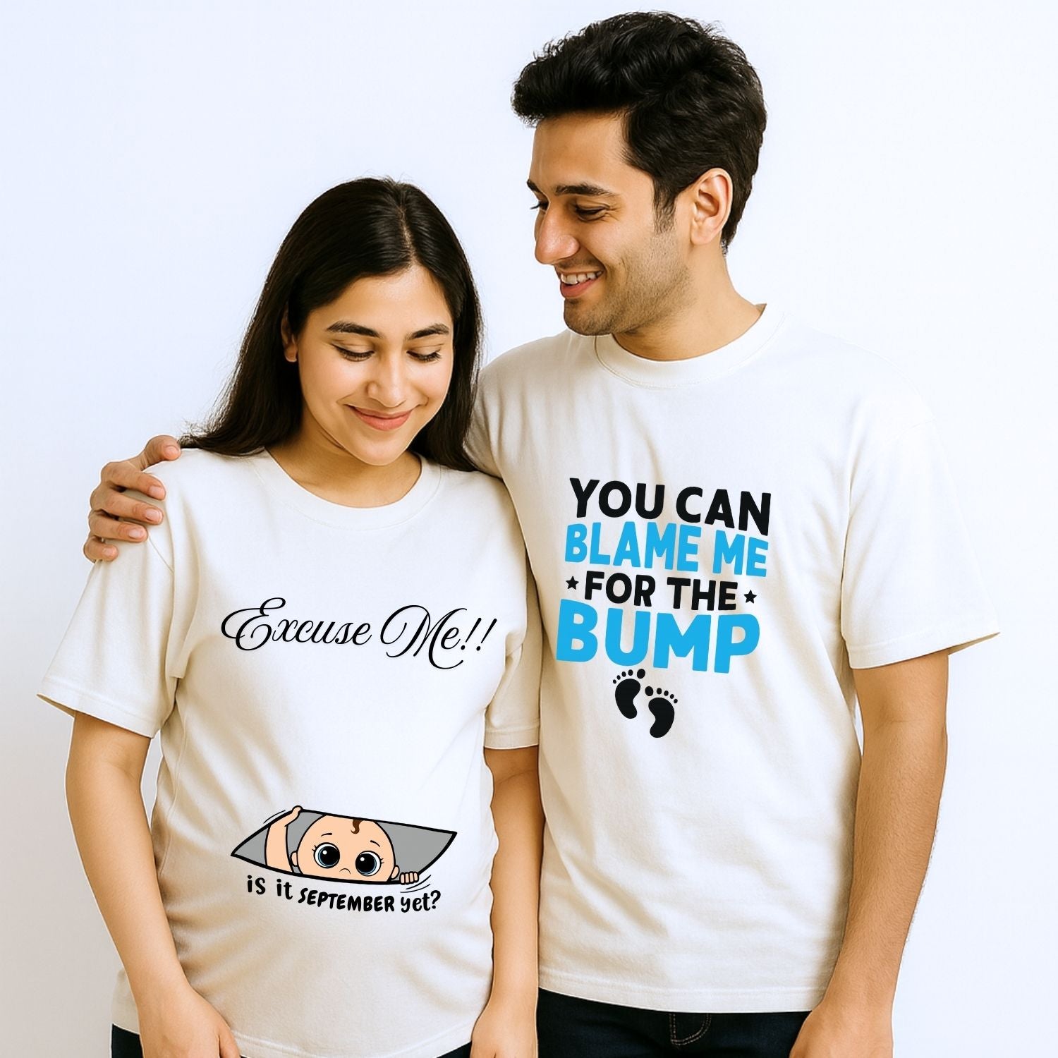 Matching Couple Pregnancy Announcement Unisex Oversized T-Shirts Fun