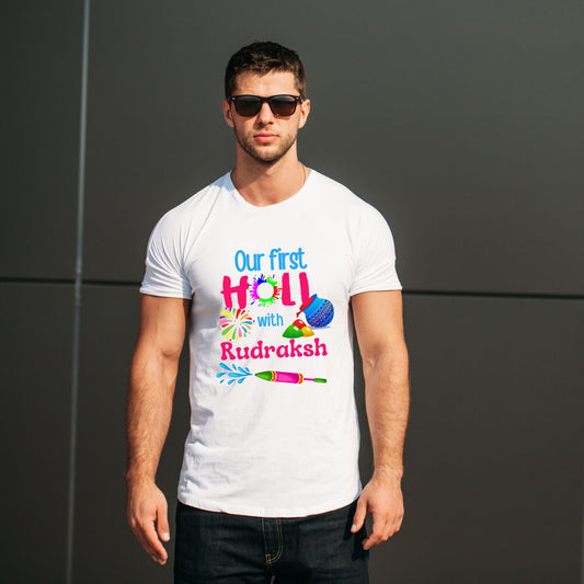 Our First Holi Customized Holi T-Shirts for Family - T Bhai