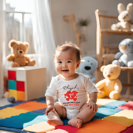 Custom Name First Valentine's Day With Mom & Dad Bodysuit for Baby Boys & Baby Girls - T Bhai