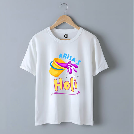 Our Baby's First Holi Customized T-Shirts for Family