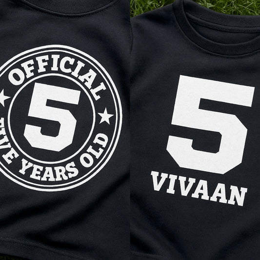 Official Five Year Old 5th Birthday T-Shirt | Pure Cotton Steel Grey T-Shirt