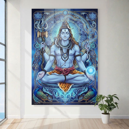 Eternal Bliss Lord Shiva Acrylic Print – Meditating Mahadev Wall Decor
