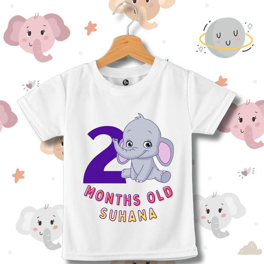 Monthly Birthday T-Shirts | 0-11 Months | Cute Jumbo Elephant Theme T-Shirt Customized with Baby Name - T Bhai