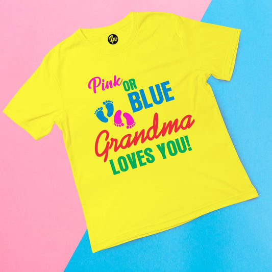Pink or Blue Grandma Grandpa Customized Text Based Baby Announcement Gift T-Shirts - T Bhai