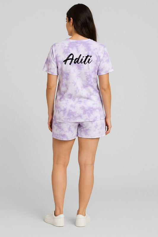 Premium Tie & Dye Oversize T-Shirts & Shorts Combo - Lavender & White