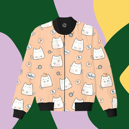 Purrfectly Pawsome All Over Printed Bomber Jacket - T Bhai