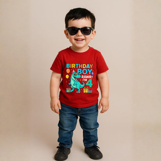 RAWR I'm 4 | Dino Theme 4th Birthday T-Shirt for Birthday Boy