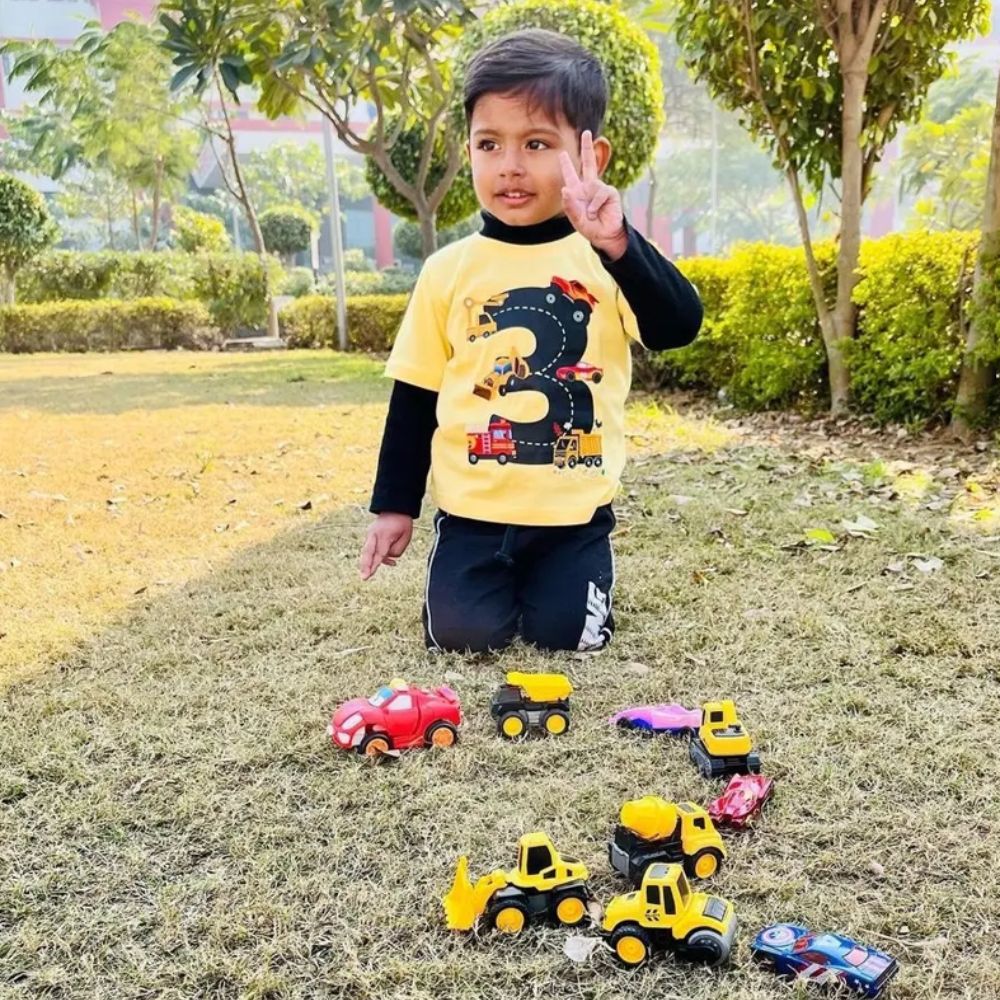 Third Birthday T-Shirt for Kids | Construction Crew & Fire Truck - T Bhai