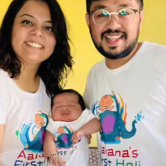 Our First Holi Customised Holi T-Shirts for Family - T Bhai