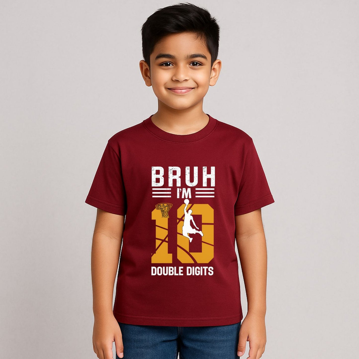 Bruh I'm Double Digits | 10th Birthday T-Shirt for Basketball Fans - T Bhai
