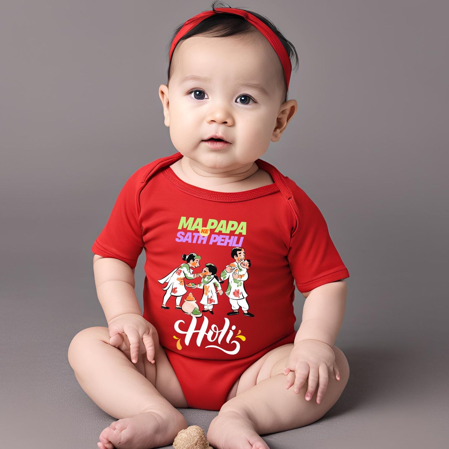 Ma Papa Ke Sath Pehli Holi Baby Onesie - T Bhai