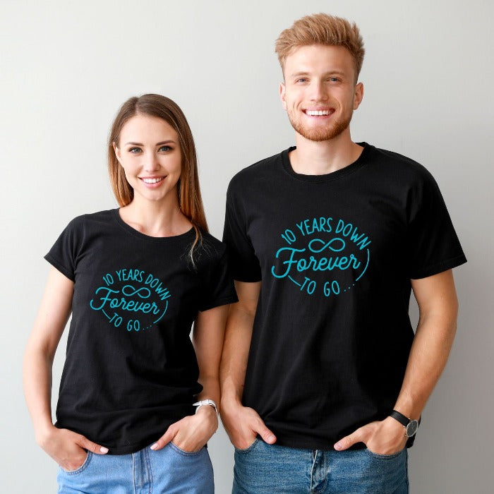 10 Years Down Forever To Go - Custom Anniversary Couple T-Shirt - T Bhai