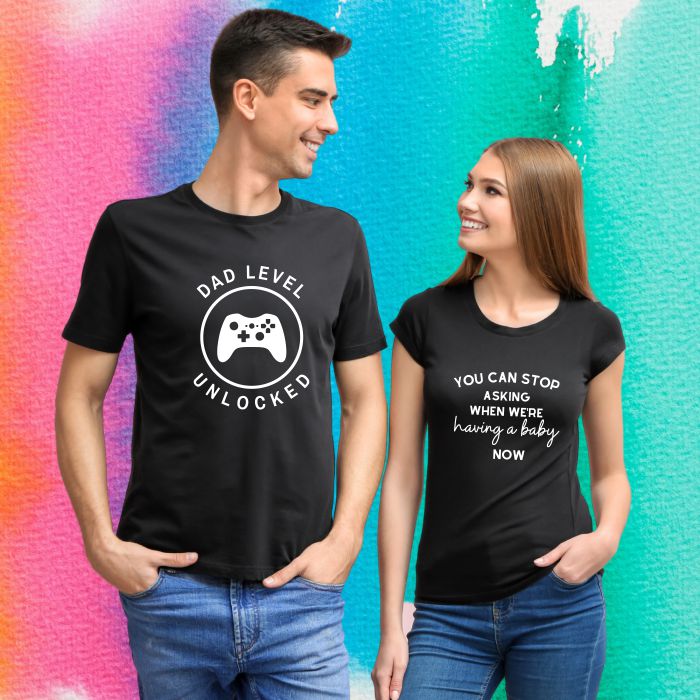 Dad Level Unlocked & We're Having a Baby Pregnancy T-Shirts for Couple - T Bhai