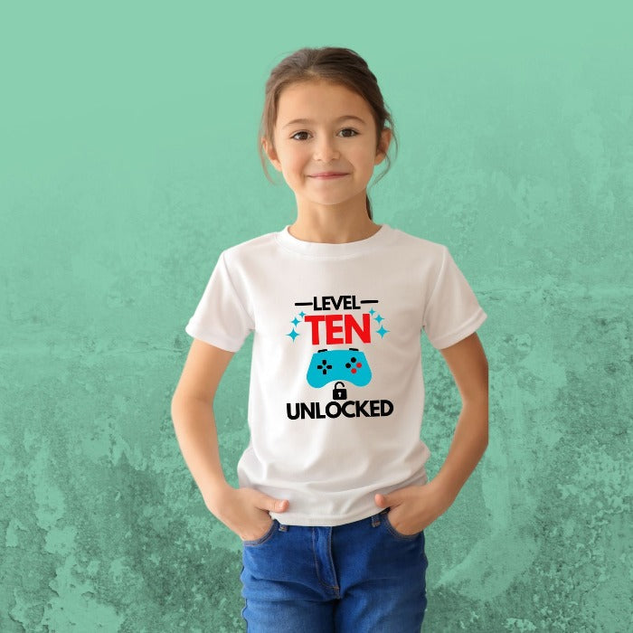 Level Ten Unlocked - 10th Birthday T-Shirt for Kids - T Bhai