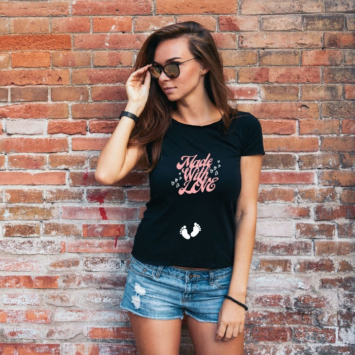 Made With Love Baby Announcement Maternity T-Shirt for Women - T Bhai