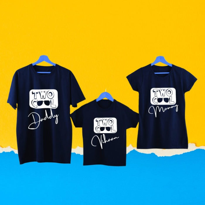 Custom Name Two Cool Matching Family T-Shirts for Second Birthday