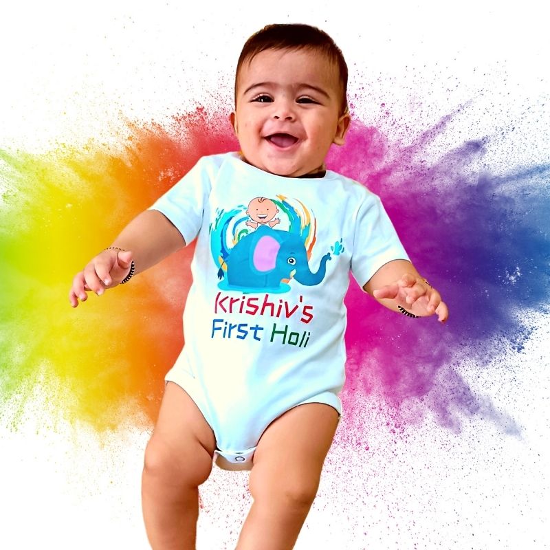 Custom First Holi Onesie and T-Shirt for Baby Boys Baby Girls