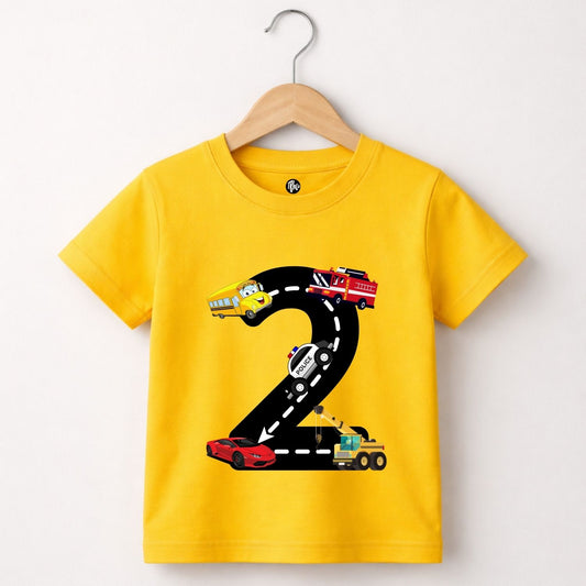 Second Birthday T-Shirt for Kids | Vehicles Construction Crew & Fire Truck