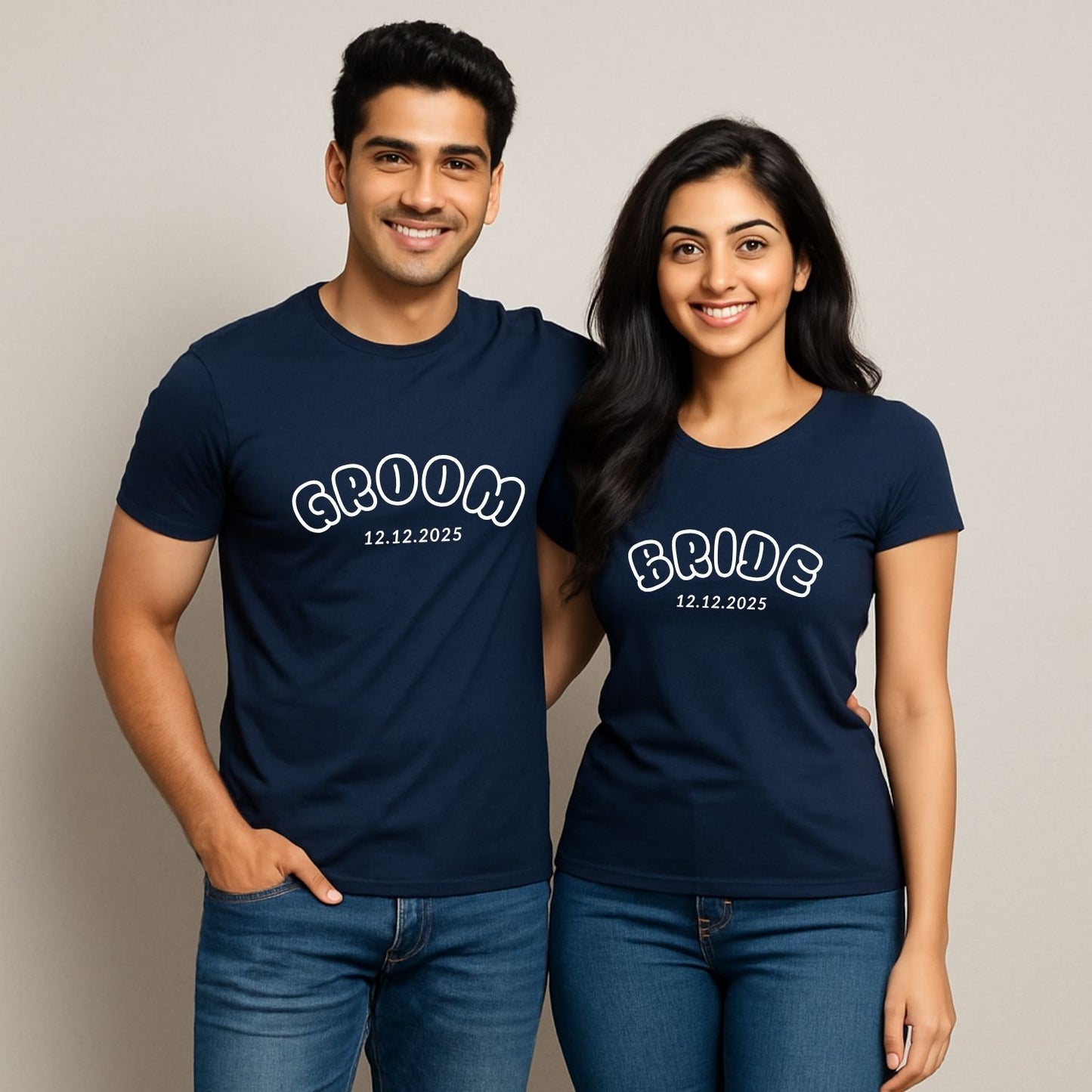 Bride and Groom Personalized Wedding Date Custom Couple T-Shirts