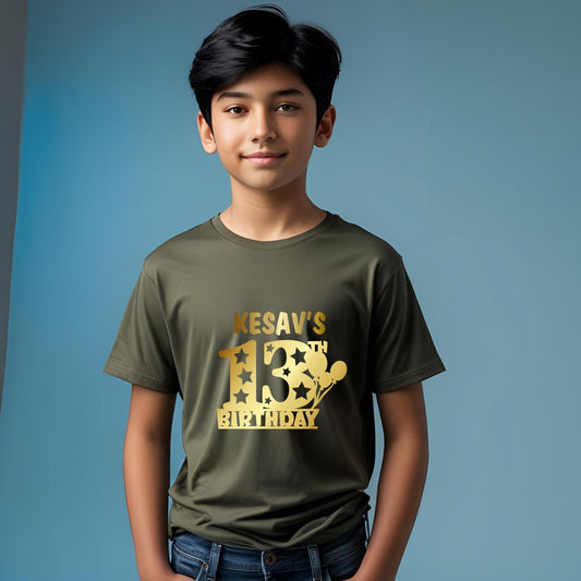 Customized 13th Birthday T-Shirt | Metallic Gold Print - T Bhai