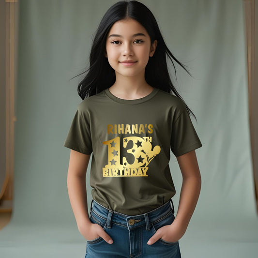 Customized 13th Birthday T-Shirt | Metallic Gold Print - T Bhai