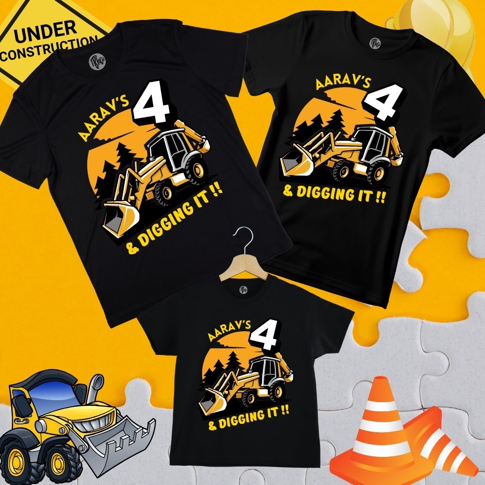 Personalized Fourth and Digging it | 4th Birthday Construction Theme T-Shirts - T Bhai