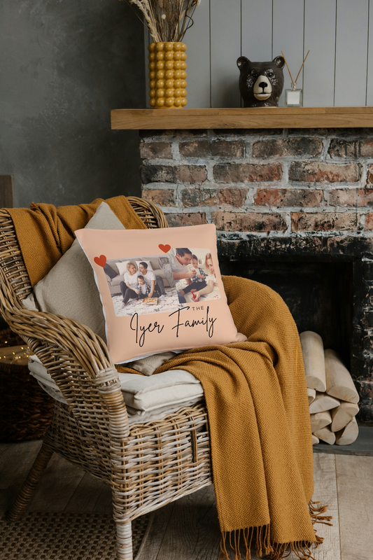 Personalized Photo Printed Cushion Cover With Family Name - T Bhai