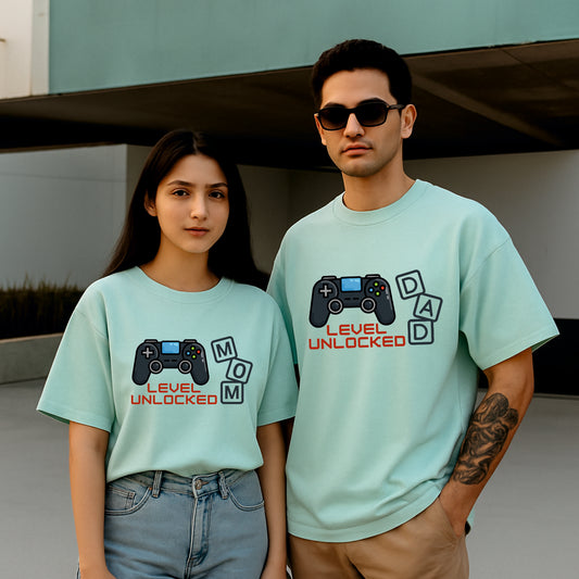 Mom and Dad Level Unlocked Oversized Pregnancy Terry T-Shirts