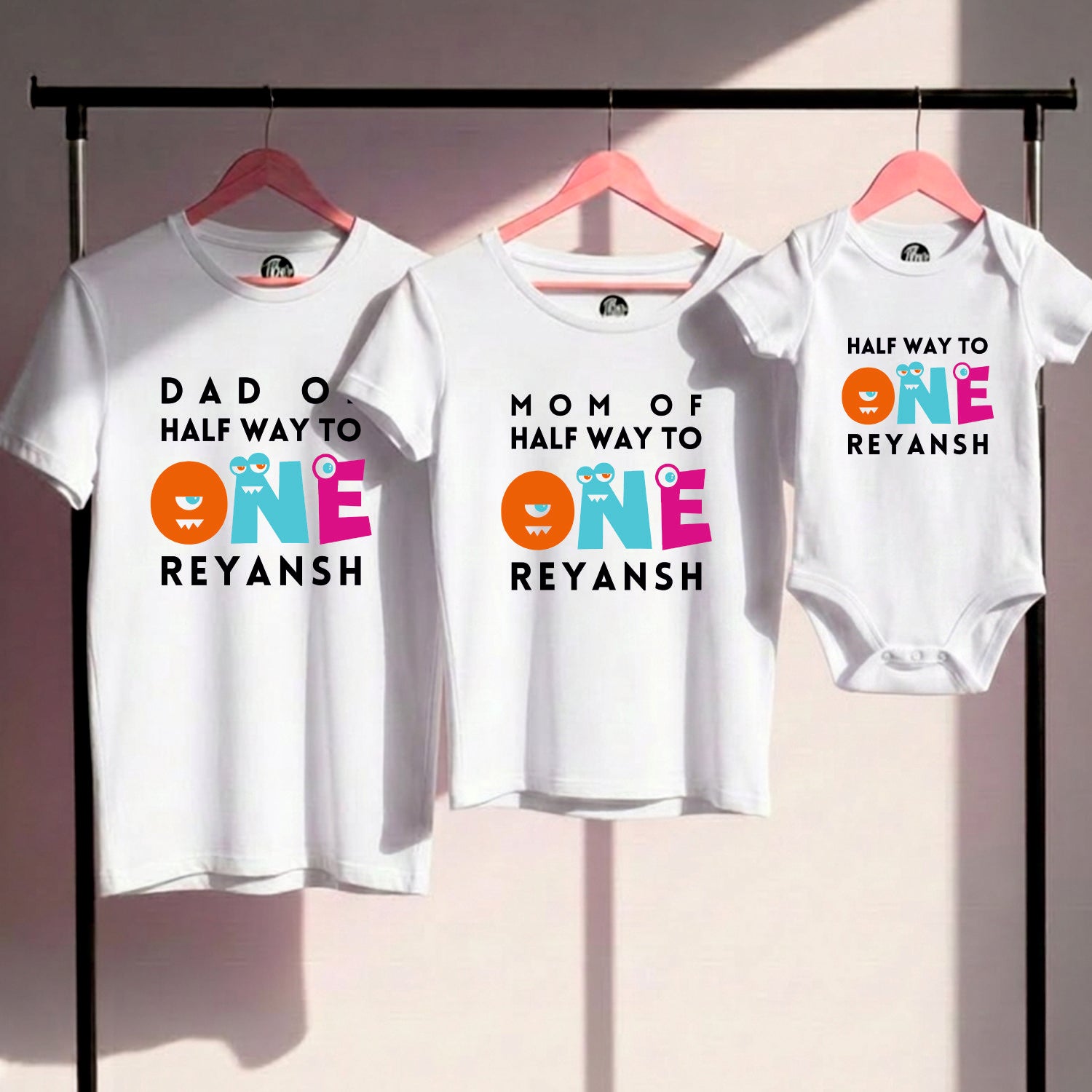 Custom Name Half Way to One Family T-Shirt & Romper Set - T Bhai