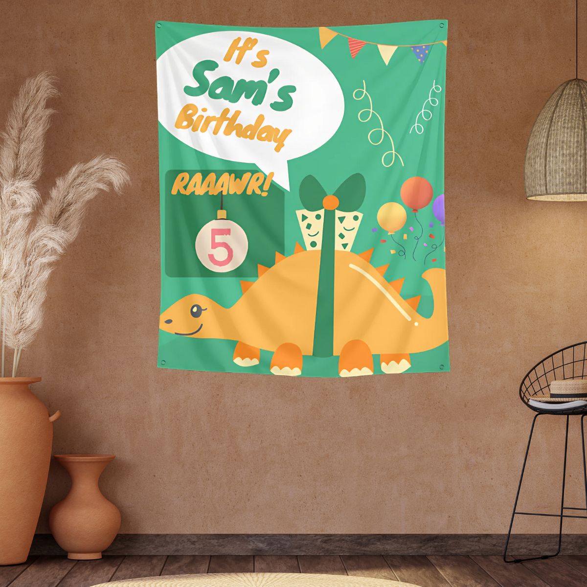 Dino Theme Tapestry for Birthday Party Decoration | Ideal backdrop & Photo Point for Dino Theme Birthday Party - T Bhai