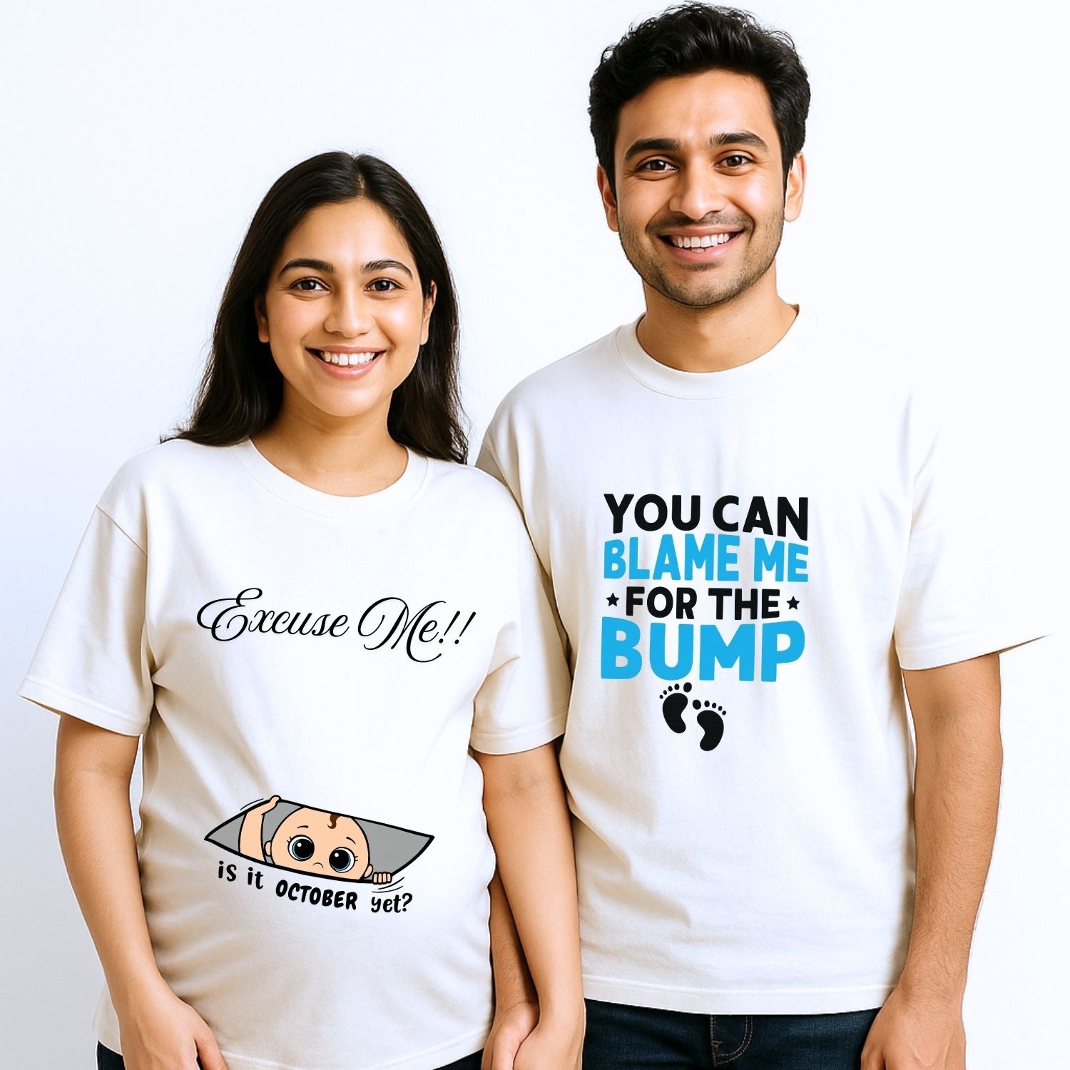 Matching Couple Pregnancy Announcement Unisex Oversized T-Shirts | Fun Pregnancy Reveal Tees for Expecting Parents - T Bhai