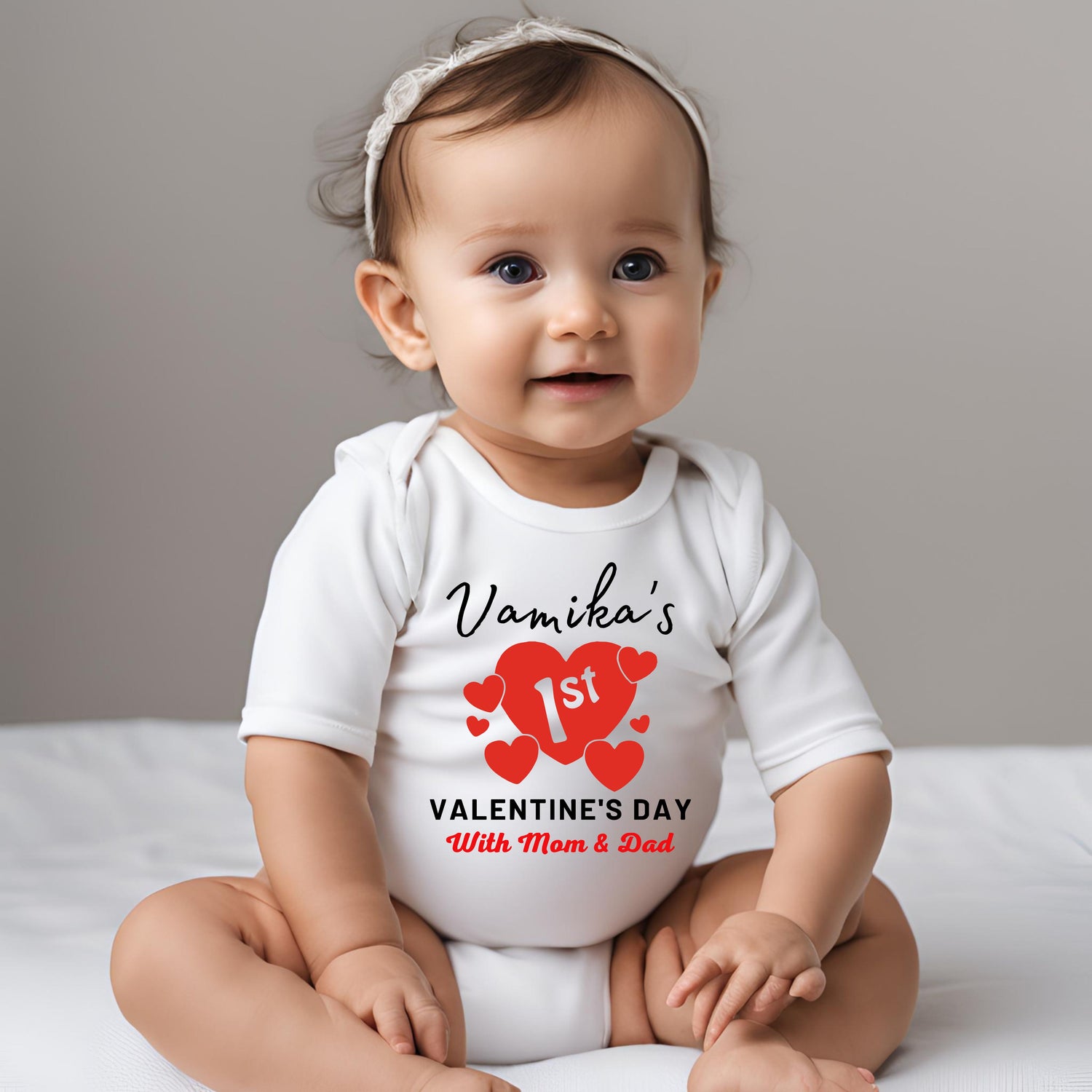 Custom Name First Valentine's Day With Mom & Dad Bodysuit for Baby Boys & Baby Girls - T Bhai