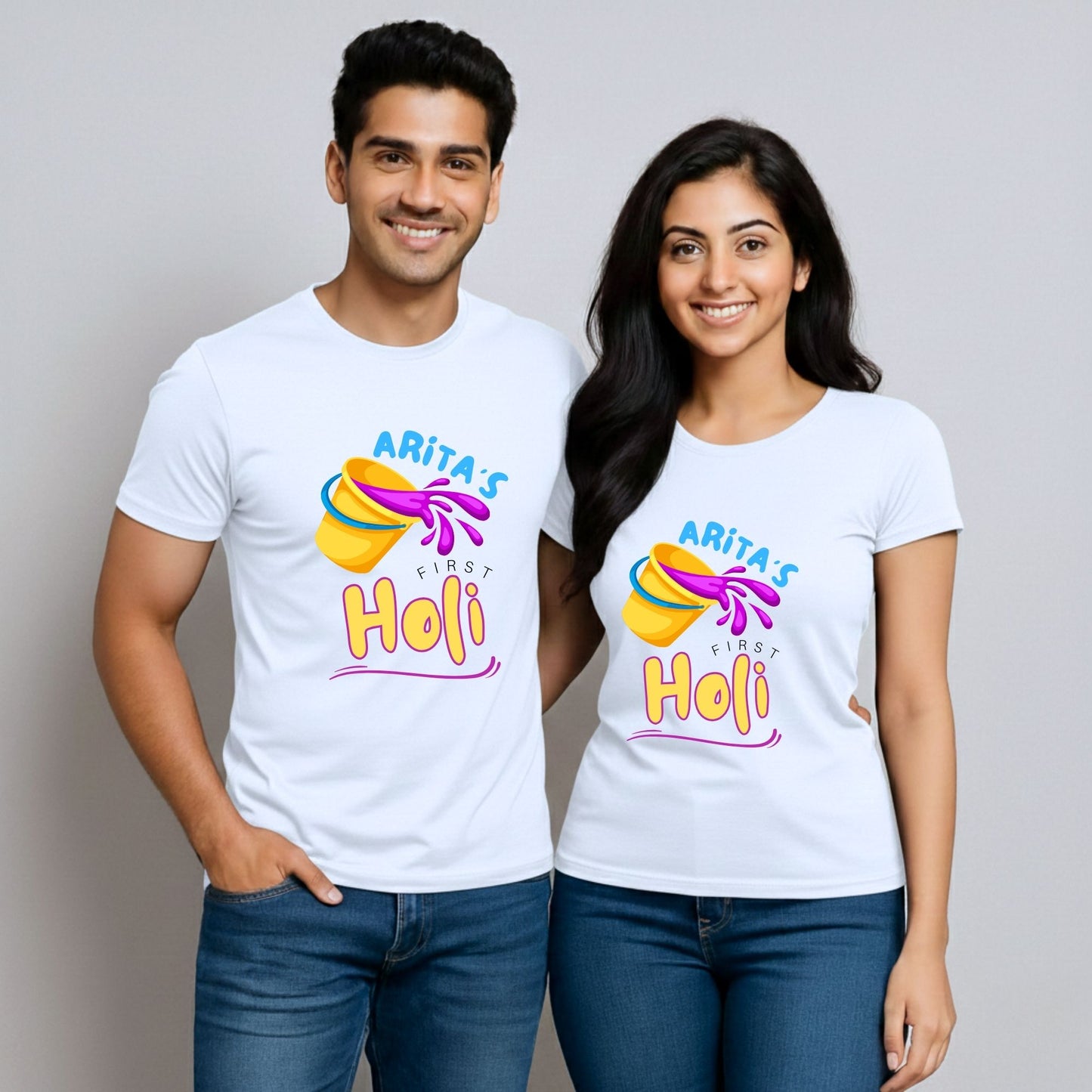 Our Baby's First Holi Customized T-Shirts for Family