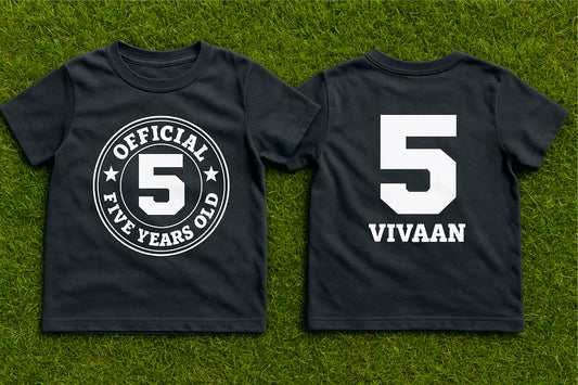 Official Five Year Old 5th Birthday T-Shirt | Pure Cotton Steel Grey T-Shirt