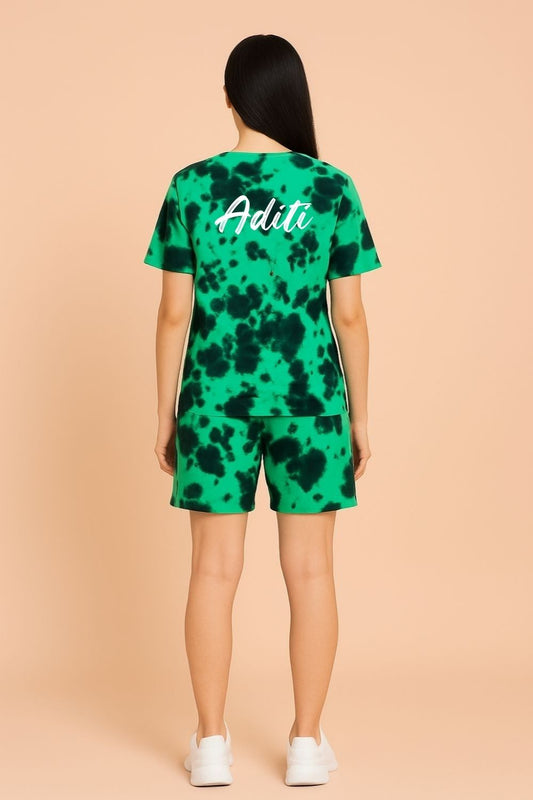Premium Tie & Dye Oversize T-Shirts & Shorts Combo - Green & Black