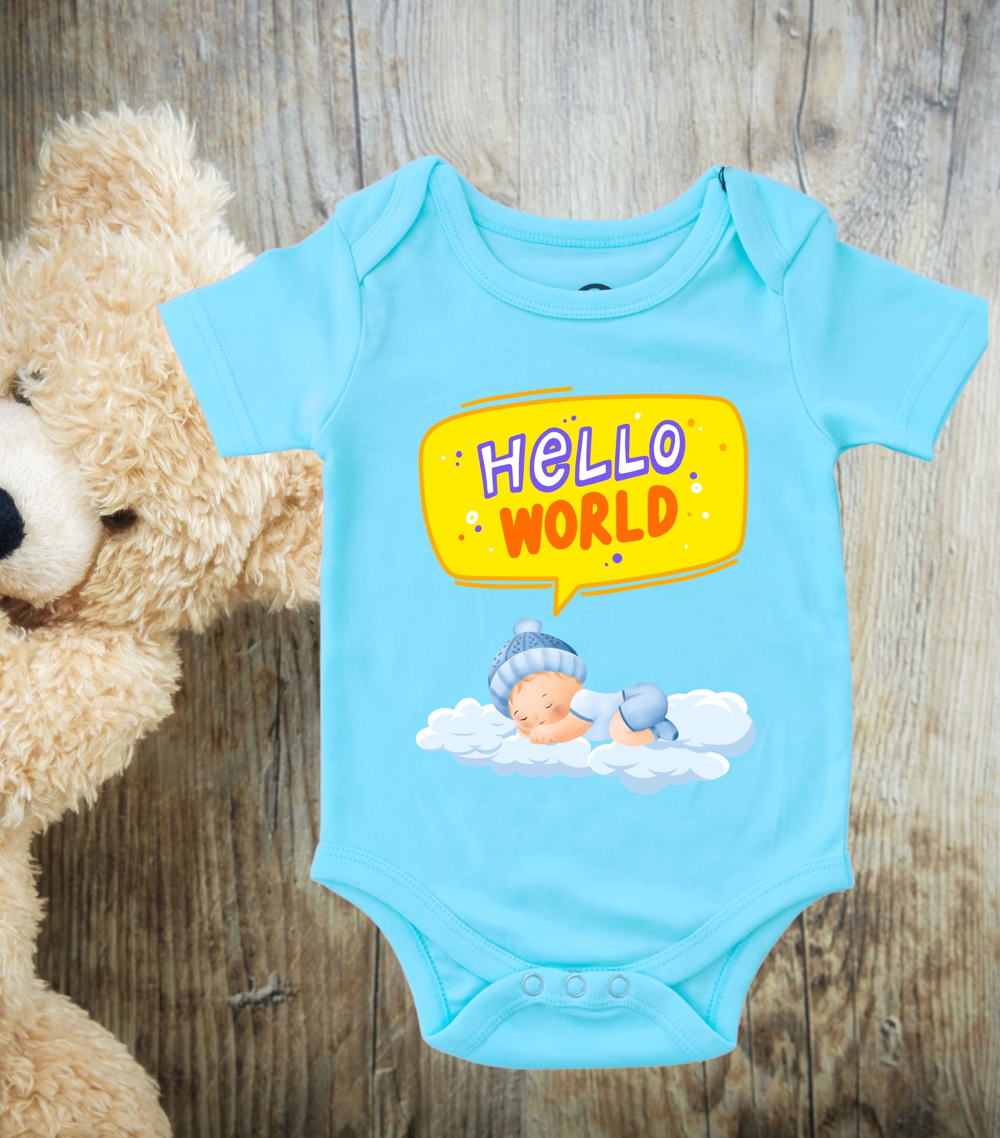 Hello World Baby Announcement Onesie 0-6 M - Main Image