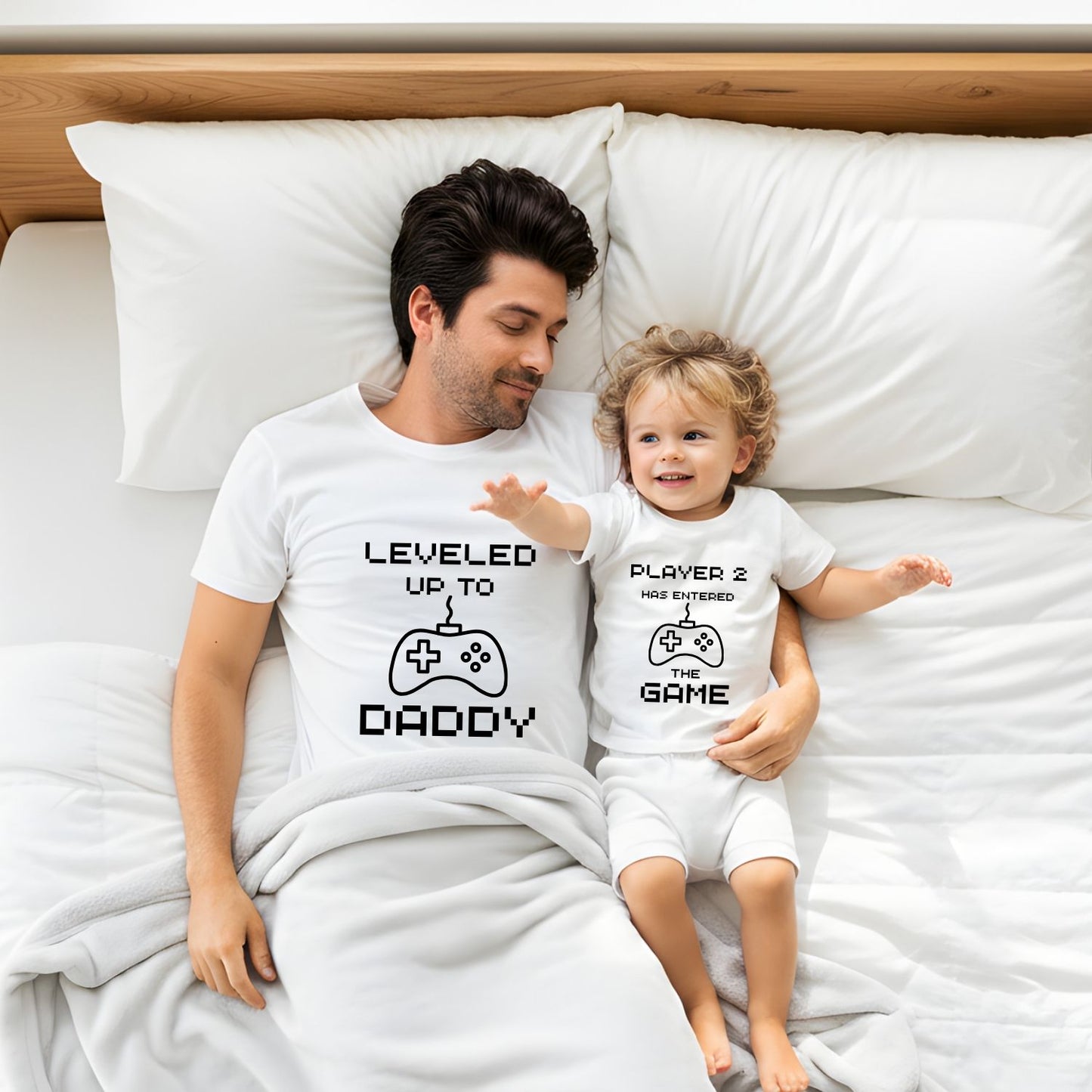 Leveled Up to Daddy & Player 2 Has Entered the Game Matching T-Shirts