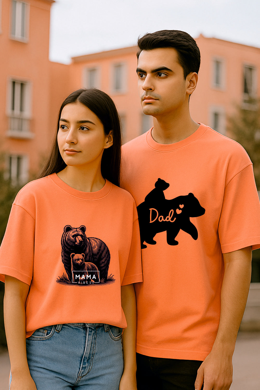 Mama Bear Vibes and Dad Bear Love Oversized Unisex T-Shirts | Pregnancy Announcement