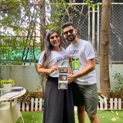 Customer Shared Pictures on Instagram of Mamacado and Papacado Pregnancy Announcement Matching Couple T-Shirts for Maternity Photoshoots by TBhai
