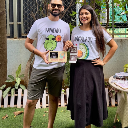 Customer Shared Pictures on Instagram of Mamacado and Papacado Pregnancy Announcement Matching Couple T-Shirts for Maternity Photoshoots by TBhai