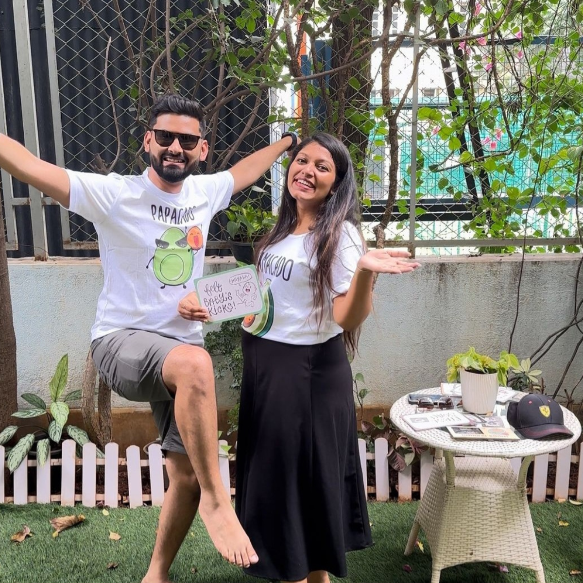 Customer Shared Pictures on Instagram of Mamacado and Papacado Pregnancy Announcement Matching Couple T-Shirts for Maternity Photoshoots by TBhai