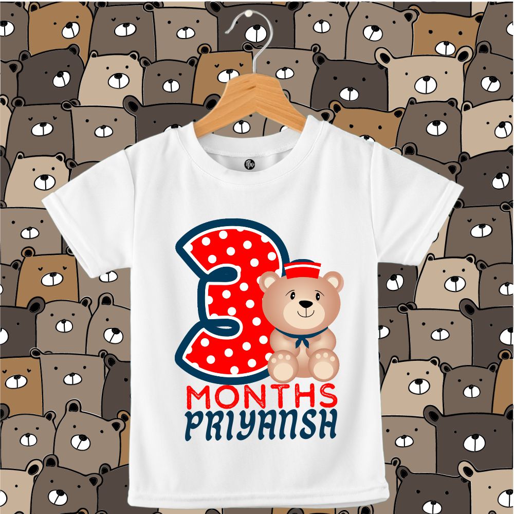 Monthly Birthday T-Shirts | 0-5 Months | Cute Bear with a Polka Number - T Bhai