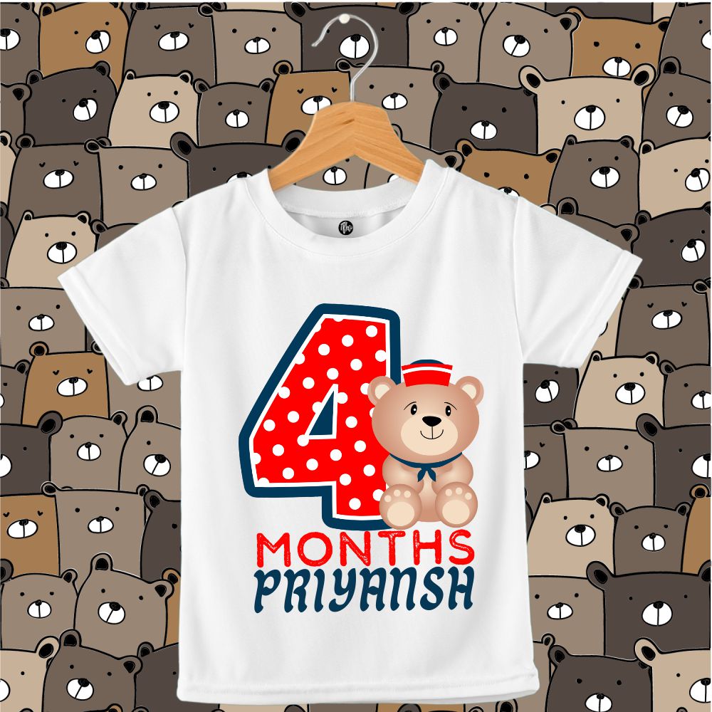 Monthly Birthday T-Shirts | 0-5 Months | Cute Bear with a Polka Number - T Bhai